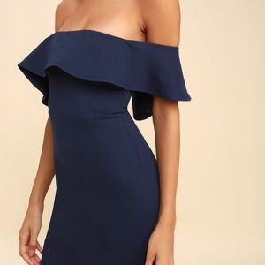 Navy off the shoulder body con dress